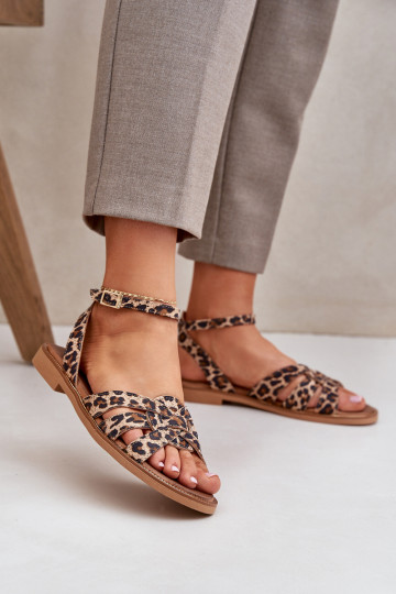Zazoo 3688 Rudos leopardo odos plokščios basutės moterims