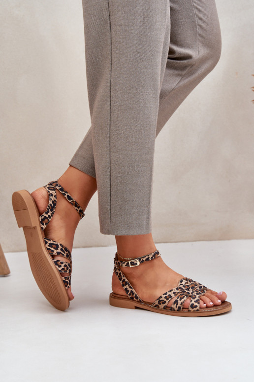 Zazoo 3688 Rudos leopardo odos plokščios basutės moterims