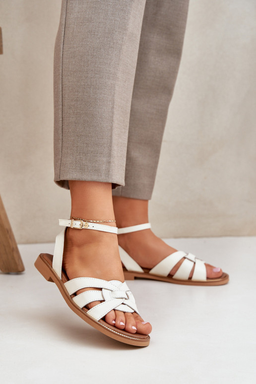 Zazoo 3688 Ecru moteriškos odinės plokščios basutės