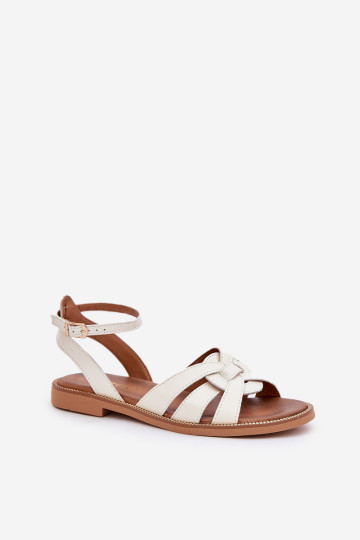 Zazoo 3688 Ecru moteriškos odinės plokščios basutės 2