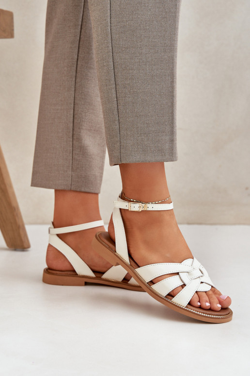 Zazoo 3688 Ecru moteriškos odinės plokščios basutės