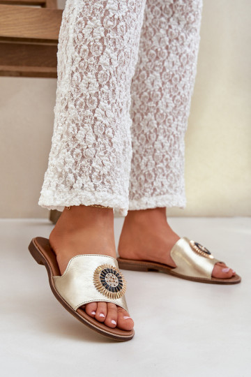 Odiniai šlepetės su puošmena ant plokščio kulno Zazoo 3047/ O juoda