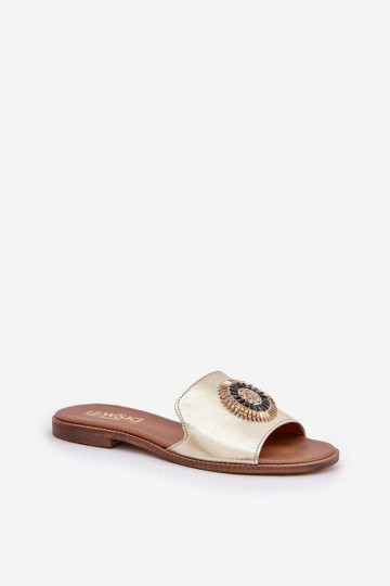 Odiniai šlepetės su puošmena ant plokščio kulno Zazoo 3047/ O juoda 2