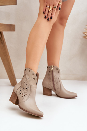 Ažūriniai odiniai kaubojiški batai ant kulno Lewski 3613 Tamsiai smėlio spalvos