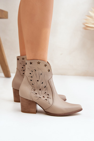 Ažūriniai odiniai kaubojiški batai ant kulno Lewski 3613 Tamsiai smėlio spalvos