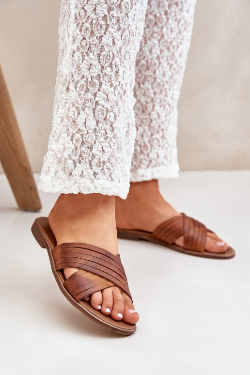 Odiniai moteriški šlepetės Lewski batai 3682 Camel