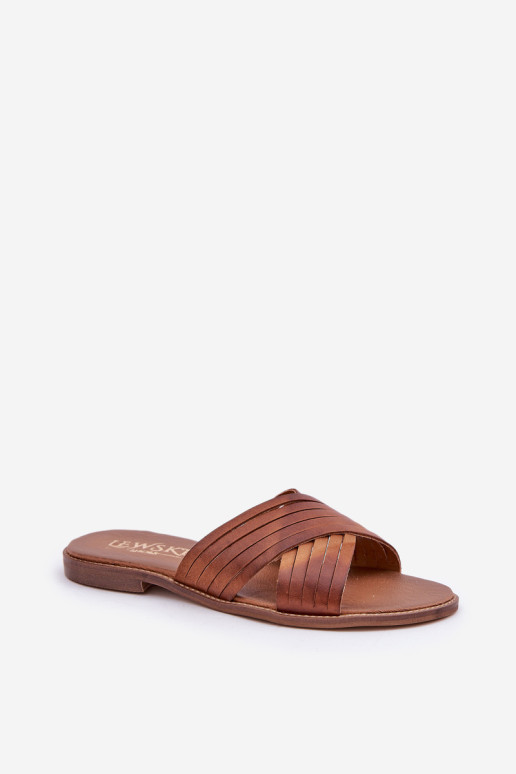 Odiniai moteriški šlepetės Lewski batai 3682 Camel