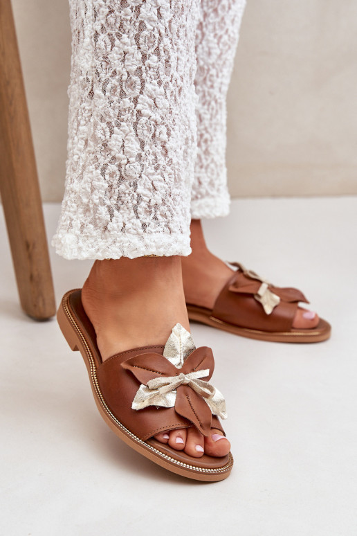 Šlepetės su puošmena Natūrali oda Zazoo 3574/ Z Camel