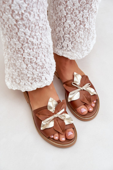 Šlepetės su puošmena Natūrali oda Zazoo 3574/ Z Camel