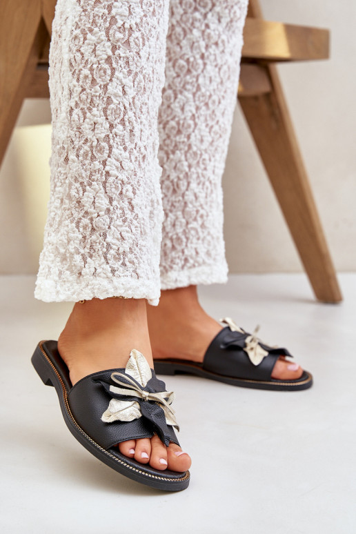 Šlepetės su puošmena Natūrali oda Zazoo 3574/ Z Black