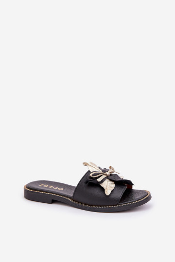 Šlepetės su puošmena Natūrali oda Zazoo 3574/ Z Black 2