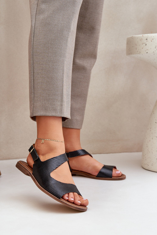 Odiniai sandalai su sagtimi su įspaudu Lewski 3041 Black