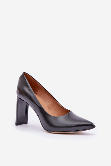 Elegantiški siurbliai iš natūralios odos ant kulno Lewski 2659/ 2043 juoda 2