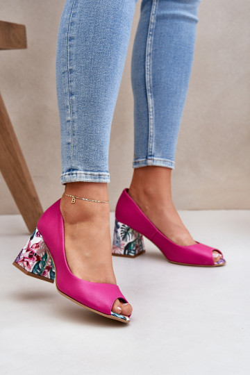 Odiniai pompos su dekoratyviniu kulnu Lewski batai 2608/ K Fuchsia