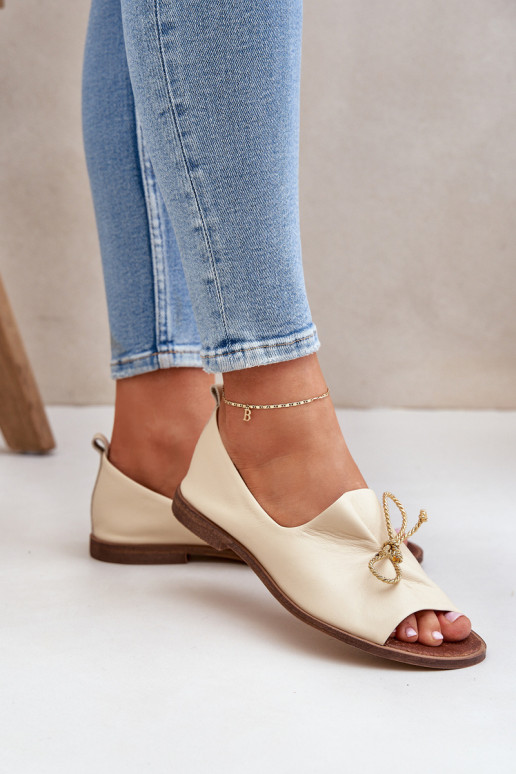 Zazoo 2660 Moteriškos odinės balerinos šviesiai smėlio spalvos