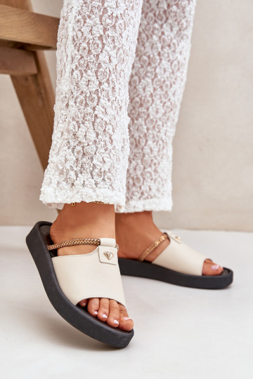 Zazoo 2896 moteriškos odinės smėlio spalvos šlepetės