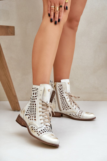 Zazoo 2627 Ažūriniai odiniai kulkšnies batai Gold Distressed