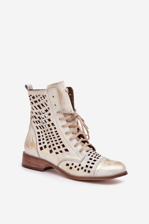 Zazoo 2627 Ažūriniai odiniai kulkšnies batai Gold Distressed