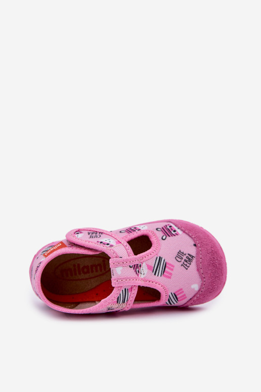 Milami vaikiškos Velcro šlepetės Zebra Pink Jasimrra