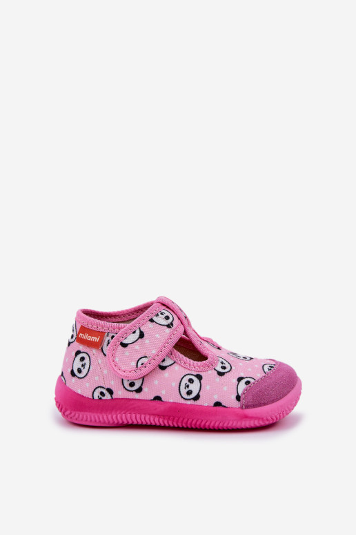 Milami vaikiškos šlepetės Elastinės Velcro Panda Pink Ambette