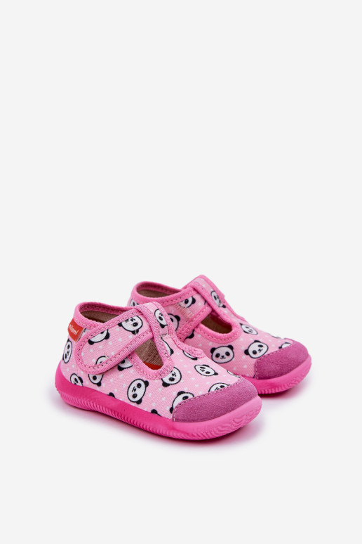 Milami vaikiškos šlepetės Elastinės Velcro Panda Pink Ambette