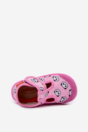 Milami vaikiškos šlepetės Elastinės Velcro Panda Pink Ambette