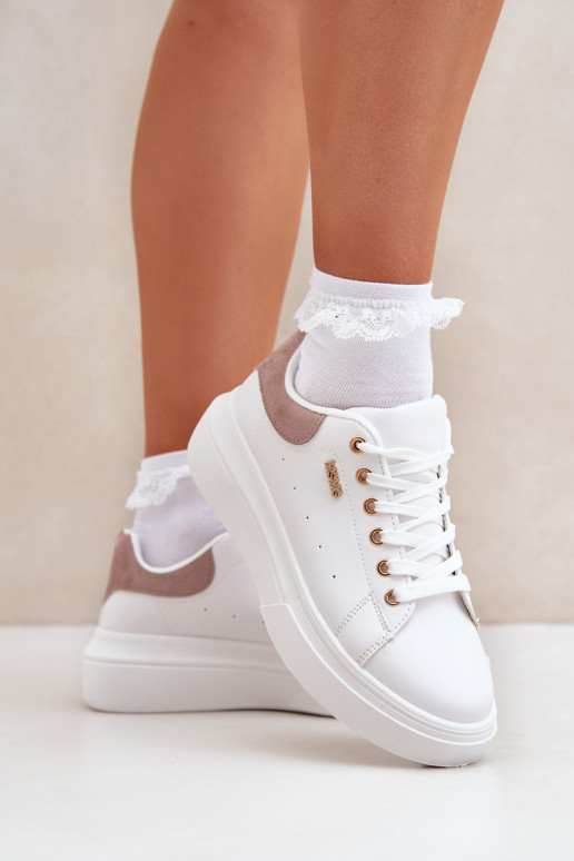Moteriški sportbačiai ant platformos Eco Leather White Lelandine