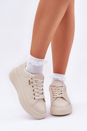 Moteriški sportbačiai ant platformos Eco Leather šviesiai smėlio spalvos Lelandine