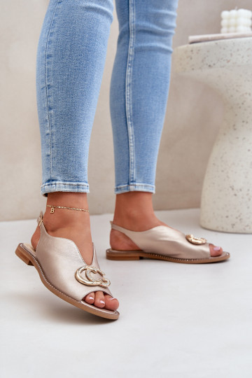 Laura Messi 2865 auksiniai odiniai plokšti sandalai su puošmena