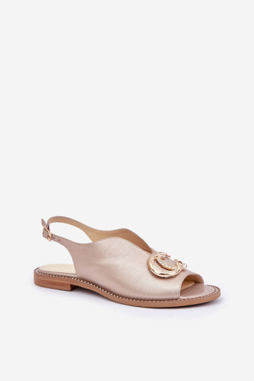 Laura Messi 2865 auksiniai odiniai plokšti sandalai su puošmena 2