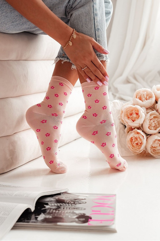 Moteriškos mažų gėlių persikų kojinės