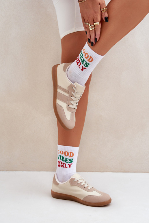 Žemi moteriški sportbačiai, pagaminti iš Eco Leather Beige Nonalorin