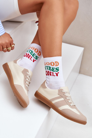 Žemi moteriški sportbačiai, pagaminti iš Eco Leather Beige Nonalorin