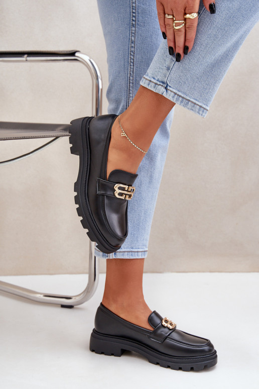 Moteriški mokasinai su aukso detalėmis Black Trionna