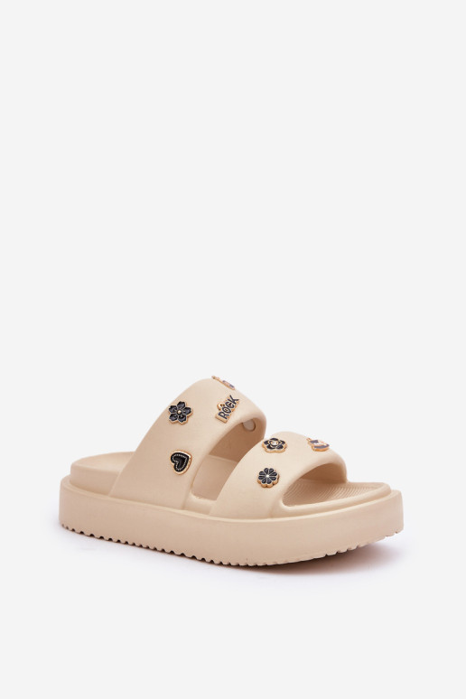 Moteriškos putplasčio šlepetės su segtukais Beige Ravanala