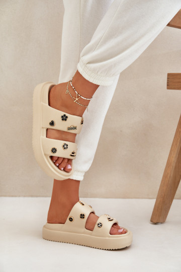 Moteriškos putplasčio šlepetės su segtukais Beige Ravanala