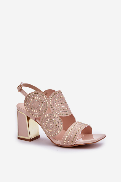 Dekoruoti sandalai su kulnu Beige Delariona