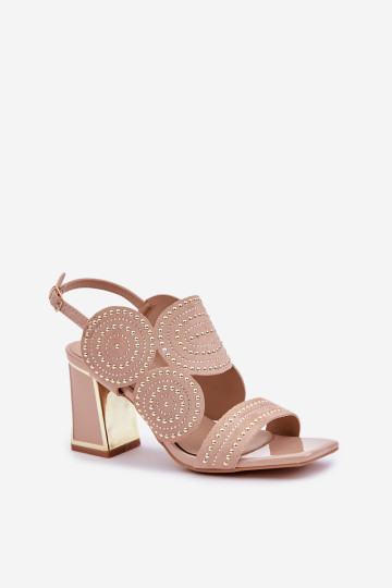 Dekoruoti sandalai su kulnu Tamsiai smėlio spalvos Delariona 2