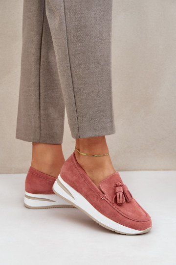 Mokasinai ant subtilaus pleišto Eco Suede Pink Challavia