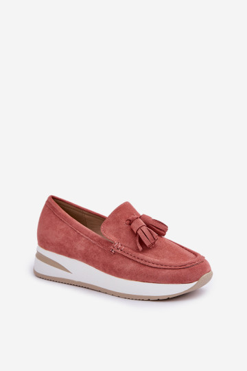 Mokasinai ant subtilaus pleišto Eco Suede Pink Challavia 2