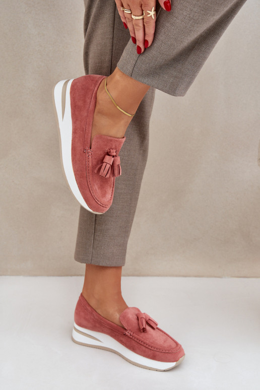 Mokasinai ant subtilaus pleišto Eco Suede Pink Challavia