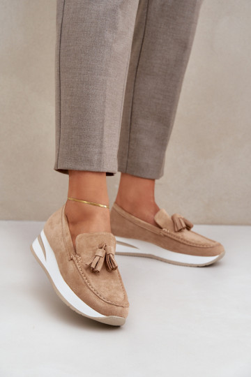 Mokasinai ant subtilaus pleišto Eco Suede Beige Challavia