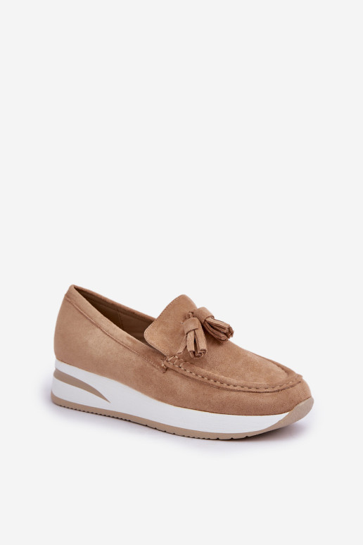 Mokasinai ant subtilaus pleišto Eco Suede Beige Challavia