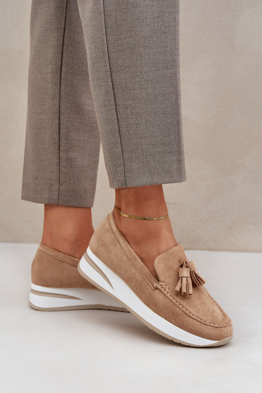 Mokasinai ant subtilaus pleišto Eco Suede Beige Challavia
