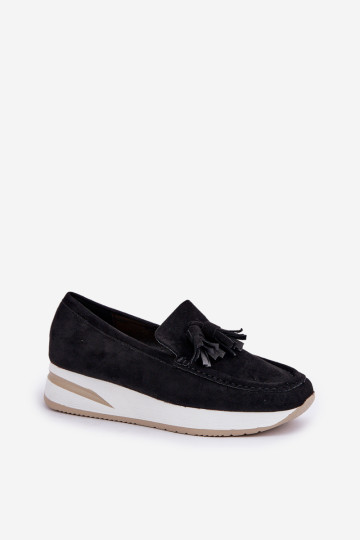 Mokasinai ant subtilaus pleišto Eco Suede Black Challavia 2