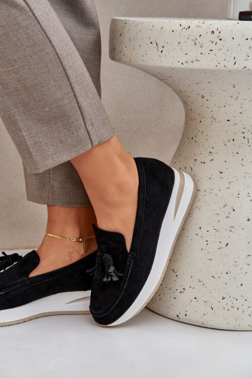 Mokasinai ant subtilaus pleišto Eco Suede Black Challavia