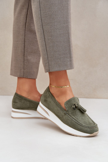 Mokasinai ant subtilaus pleišto Eco Suede Green Challavia