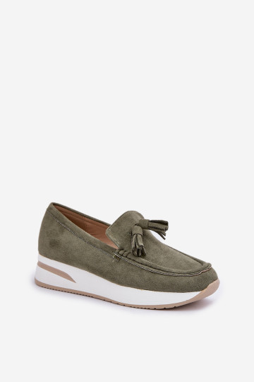 Mokasinai ant subtilaus pleišto Eco Suede Green Challavia 2