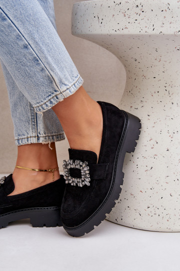 Ekologiški zomšiniai moteriški mokasinai su dekoratyvine sage Black Valiana