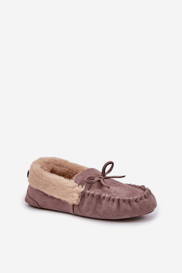 Mocasins Šlepetės Moterys Su Kailiu Tamsiai Beige Kleogoria 2